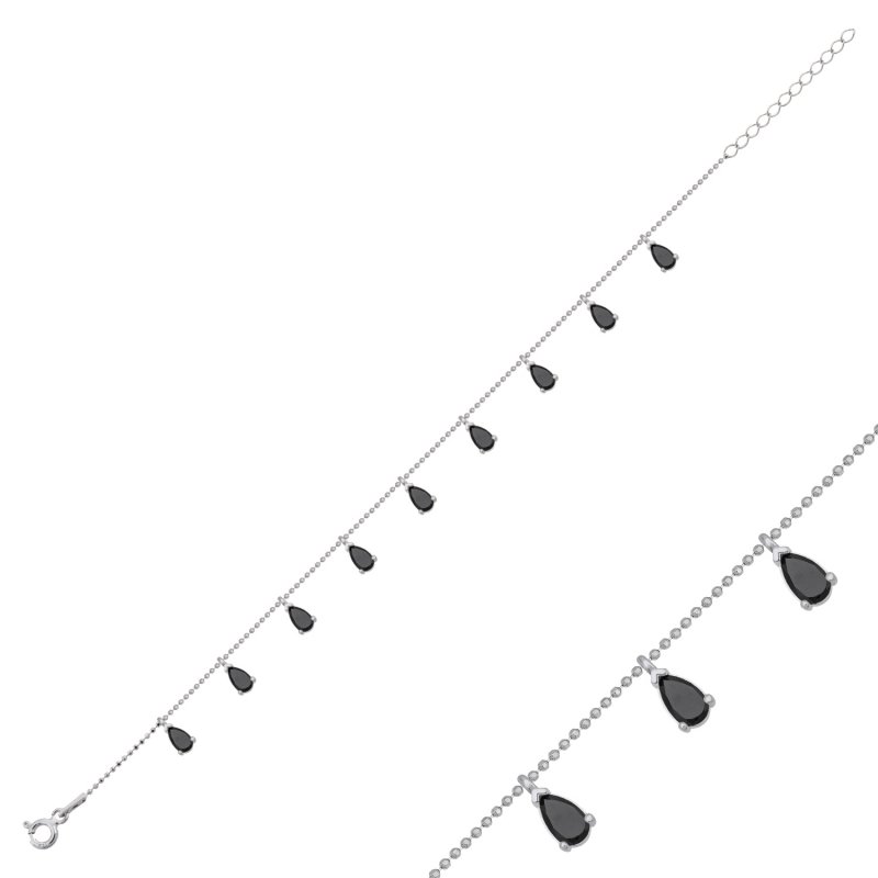 Teardrop Black CZ Dangle Charm Bracelet - B102481