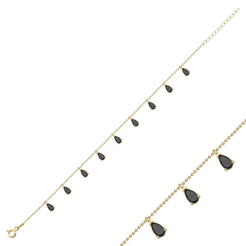 Teardrop Black CZ Dangle Charm Bracelet - B102481