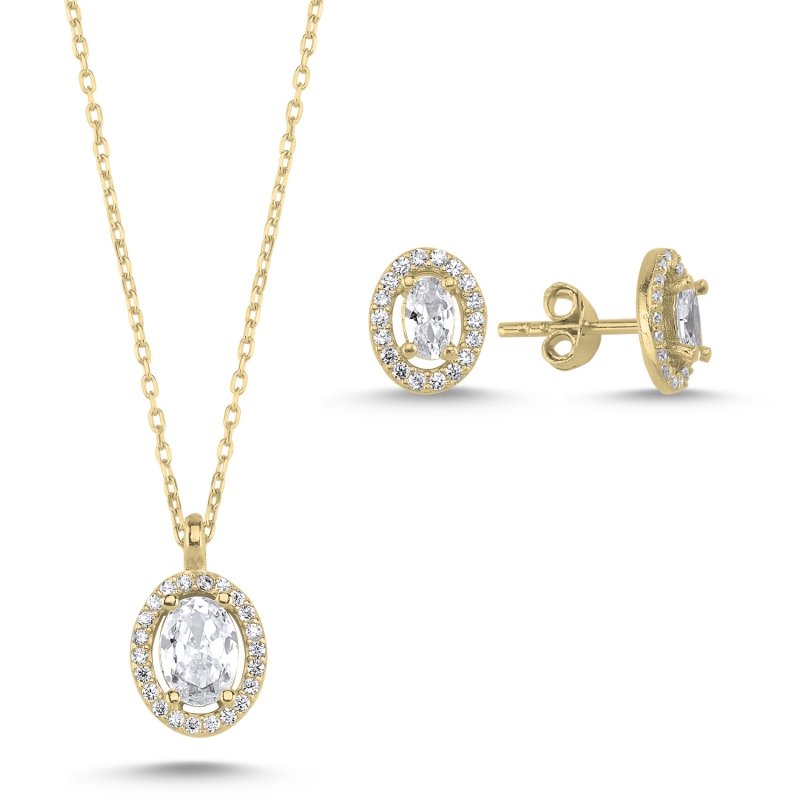 Oval CZ Halo Solitaire Set - S102497