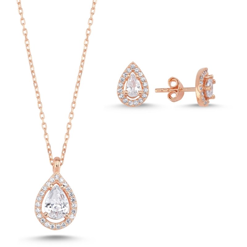 Teardrop CZ Halo Solitaire Set - S102498