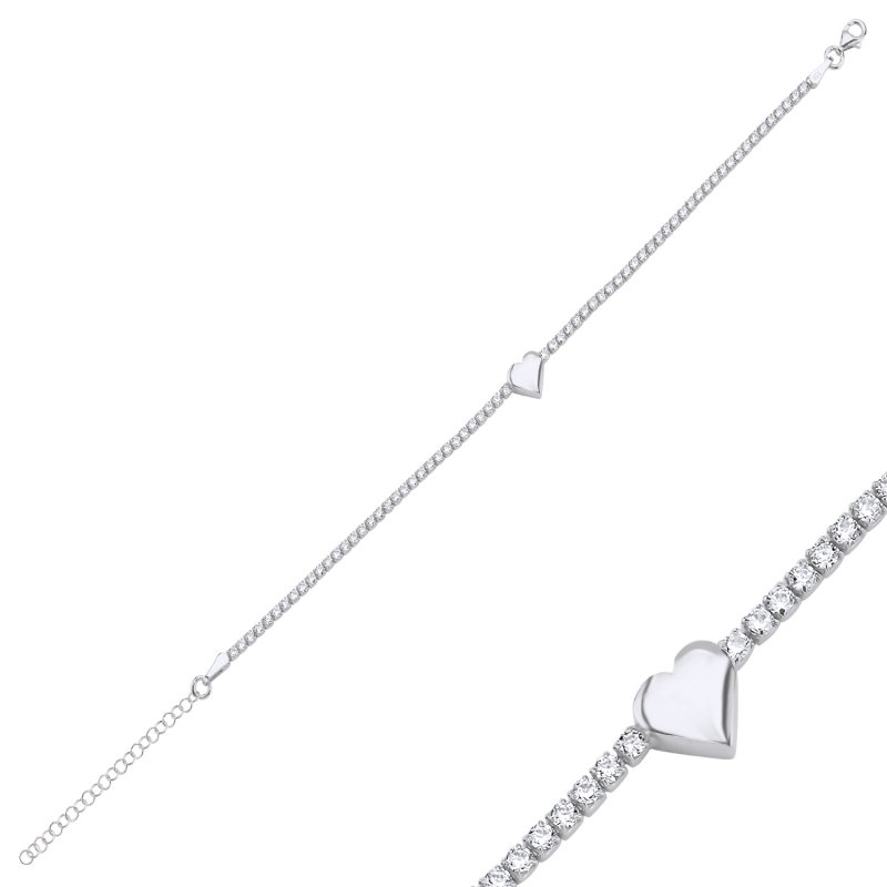 Tennis CZ Bracelet with Heart - B102500
