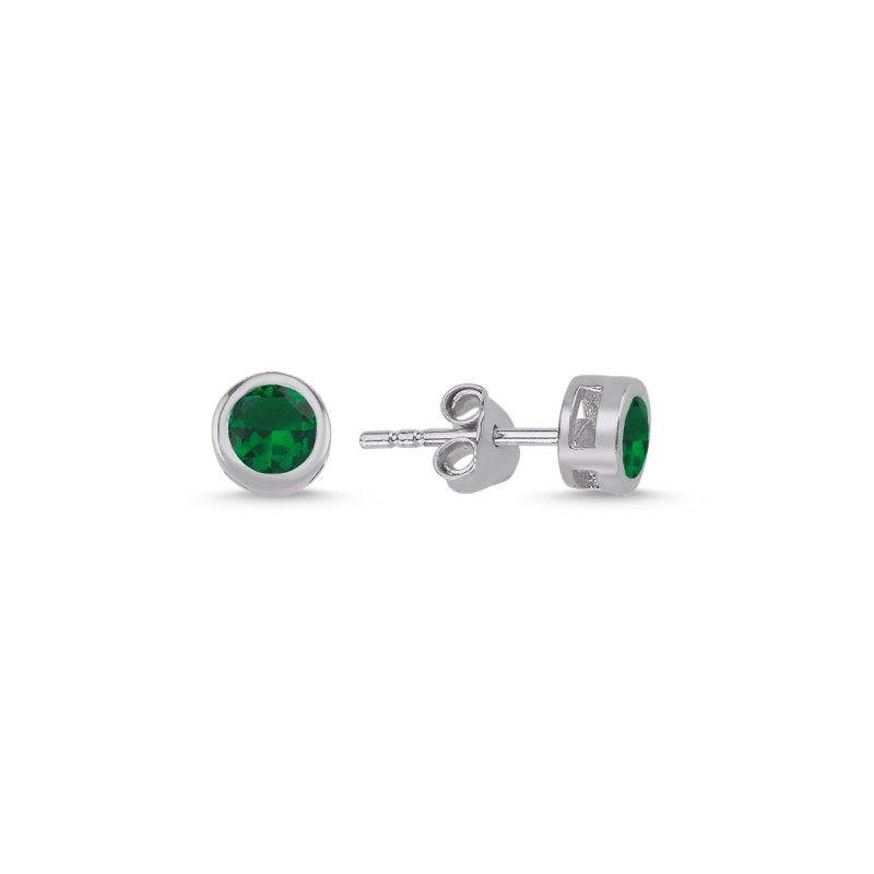 Round Solitaire Emerald CZ Stud Earrings - E102503