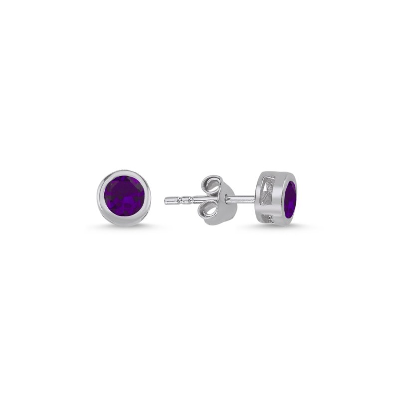 Round Solitaire Amethyst CZ Stud Earrings - E102505