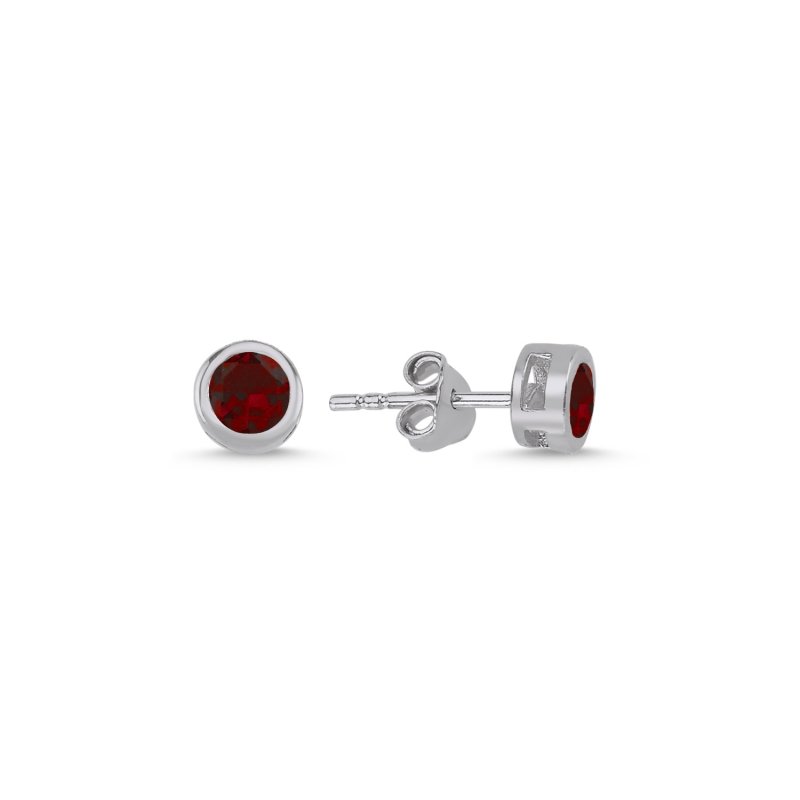 Yuvarlak Tektaş Garnet Zirkon Taşlı Küpe - E102507