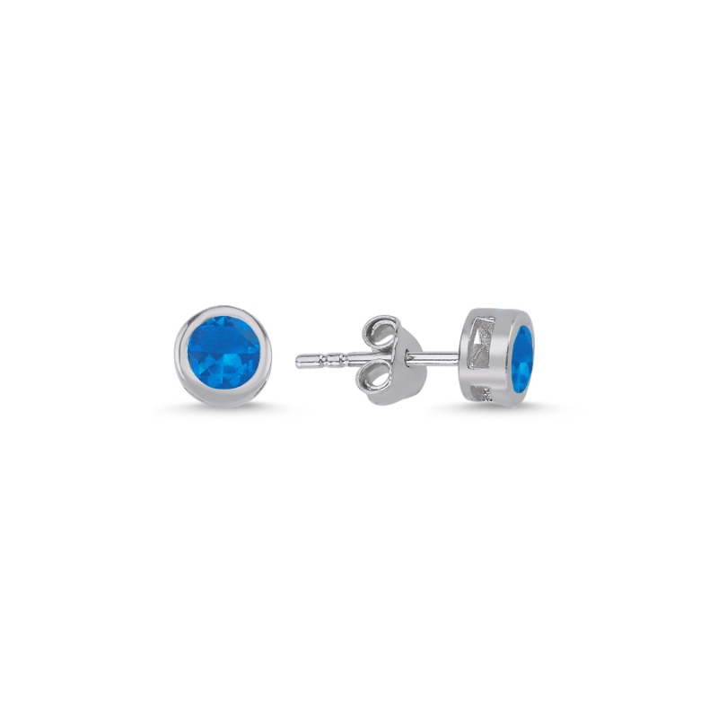 Round Solitaire Aquamarine CZ Stud Earrings - E102508