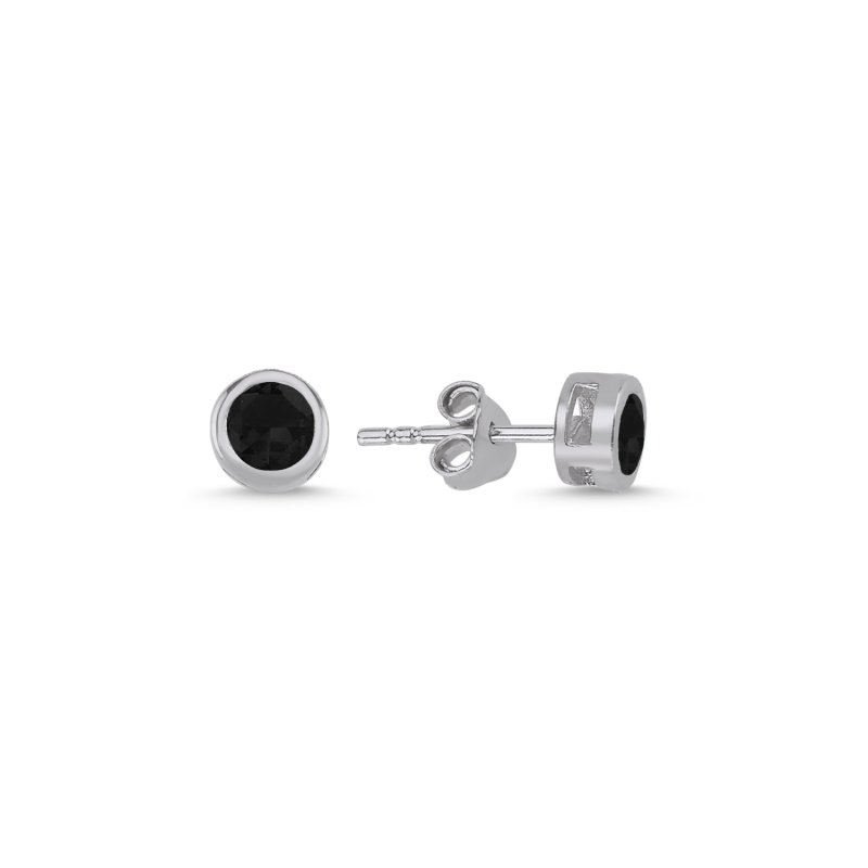 Yuvarlak Tektaş Siyah Zirkon Taşlı Küpe - E102509