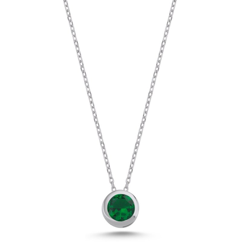 Round Solitaire Emerald CZ Necklace - N102510