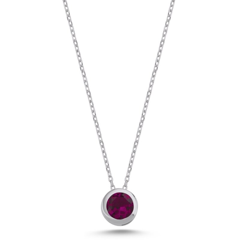 Round Solitaire Ruby CZ Necklace - N102511