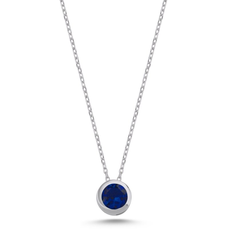 Round Solitaire Sapphire CZ Necklace - N102513