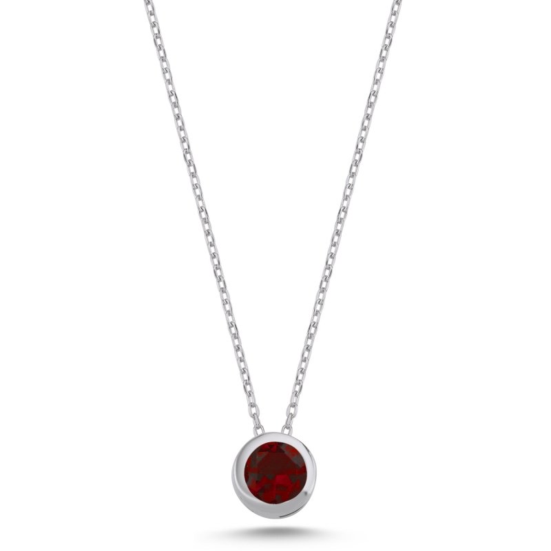 Round Solitaire Garnet CZ Necklace - N102514