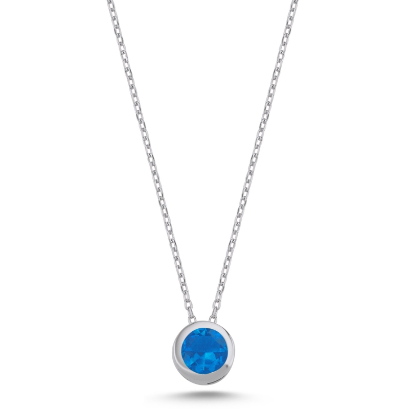 Round Solitaire Aquamarine CZ Necklace - N102515