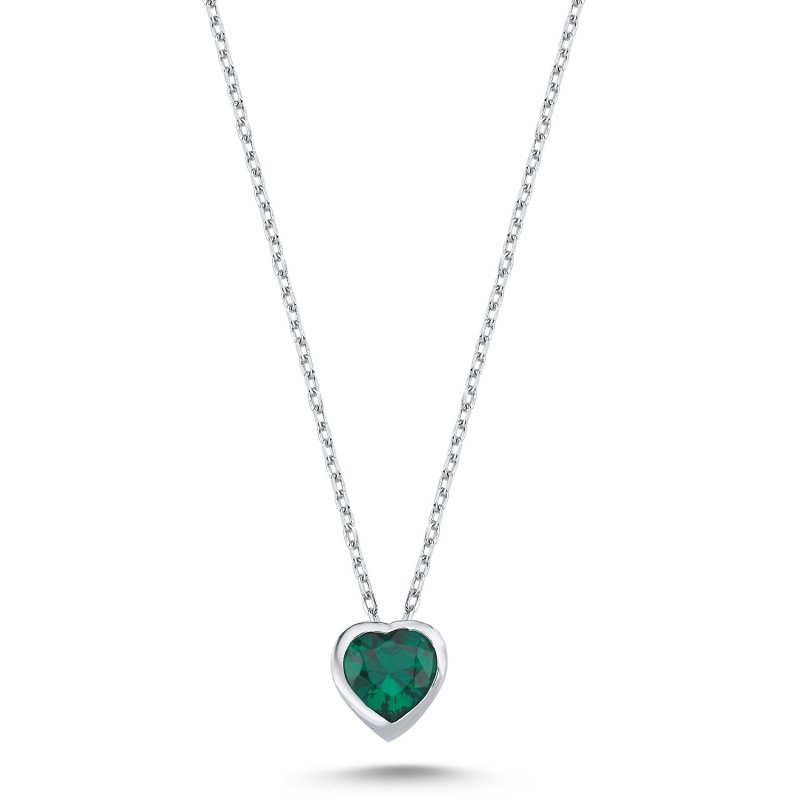Solitaire Heart Emerald CZ Necklace - N102518