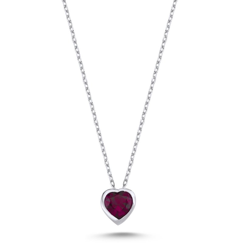 Solitaire Heart Ruby CZ Necklace - N102519