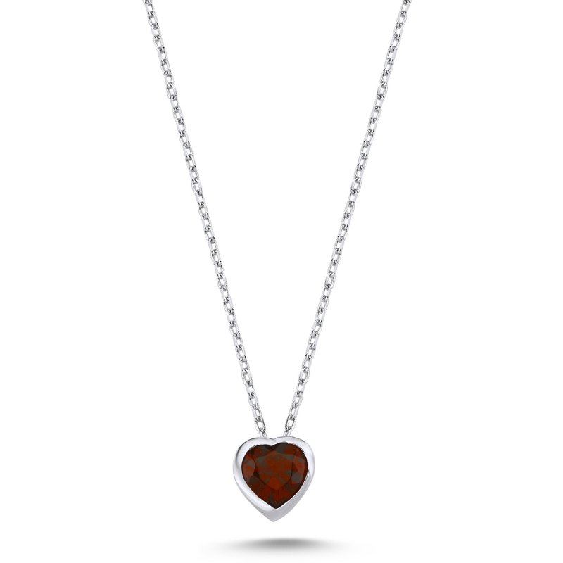 Solitaire Heart Garnet CZ Necklace - N102522