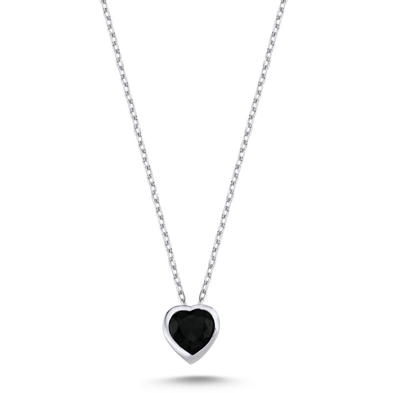 Solitaire Heart Black CZ Necklace - N102524