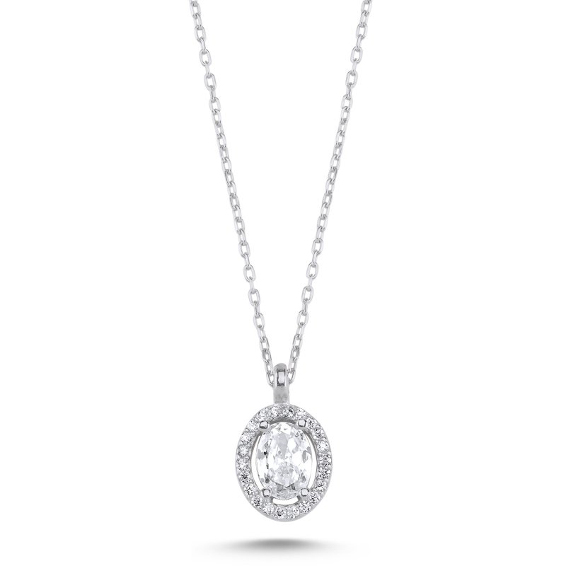 Oval CZ Halo Solitaire Necklace - N102529