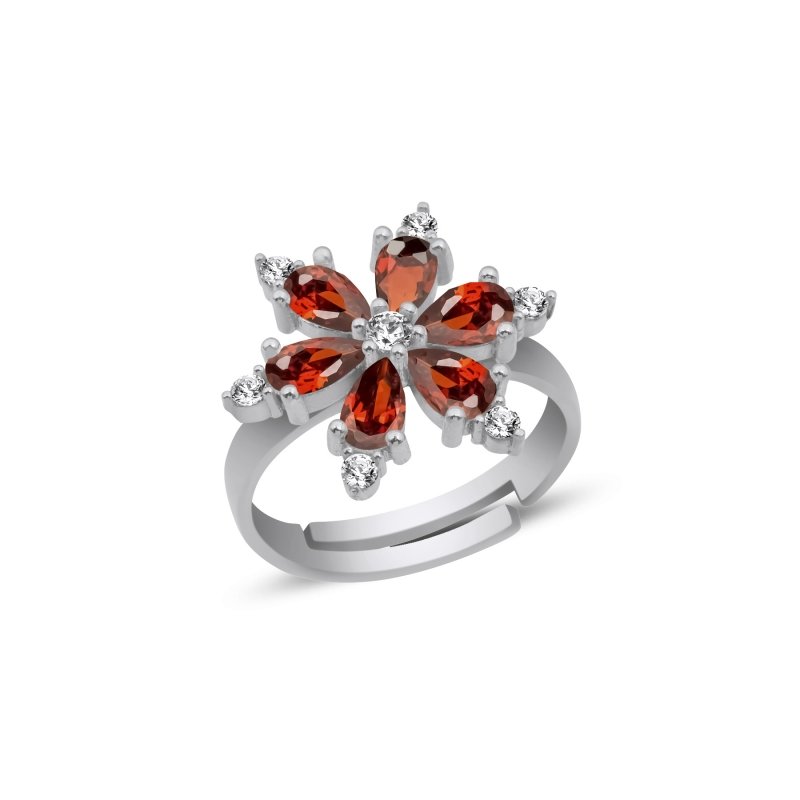 Lotus Flower Garnet CZ Adjustable Size Ring - R102534