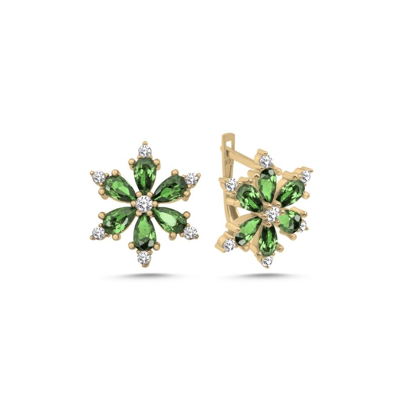 Lotus Flower Emerald CZ Latch Back Earrings - E102542