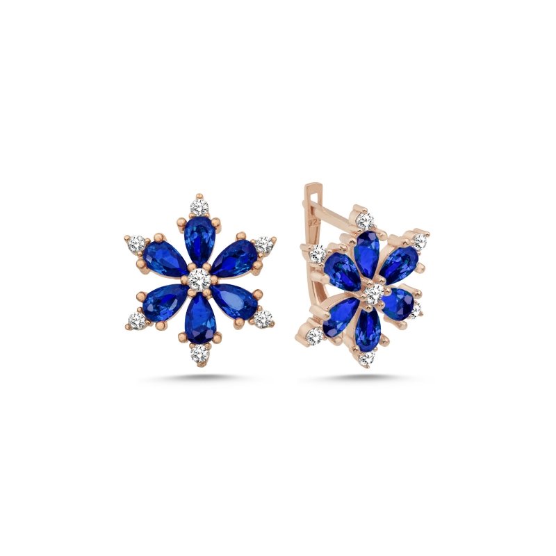 Lotus Flower Sapphire CZ Latch Back Earrings - E102543