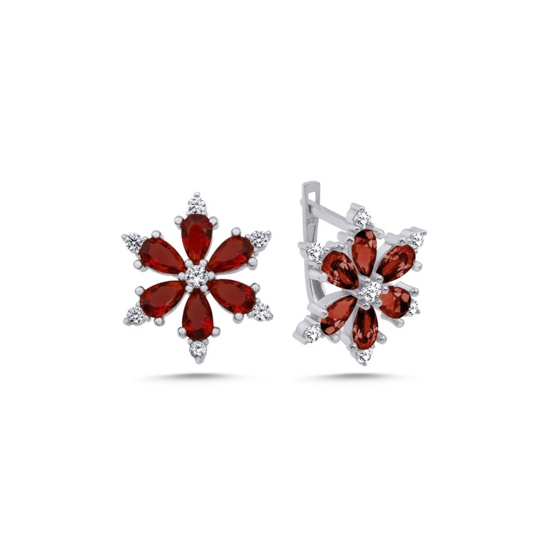 Lotus Çiçeği Garnet Zirkon Taşlı Küpe - E102545