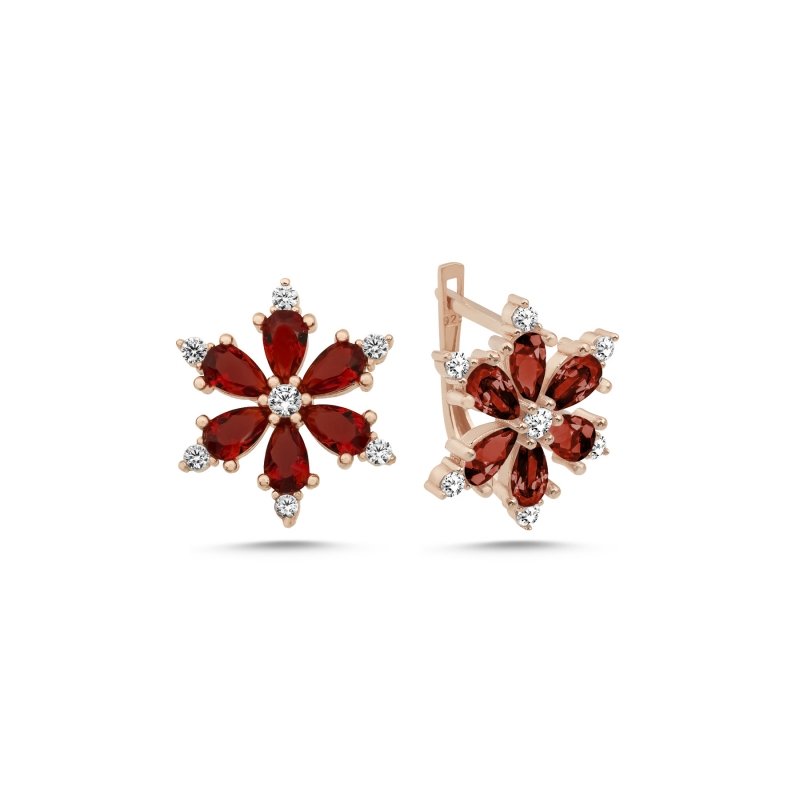 Lotus Flower Garnet CZ Latch Back Earrings - E102545