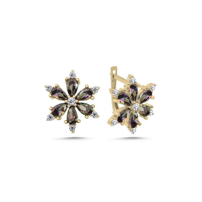 Lotus Flower Mystic Topaz CZ Latch Back Earrings - E102551