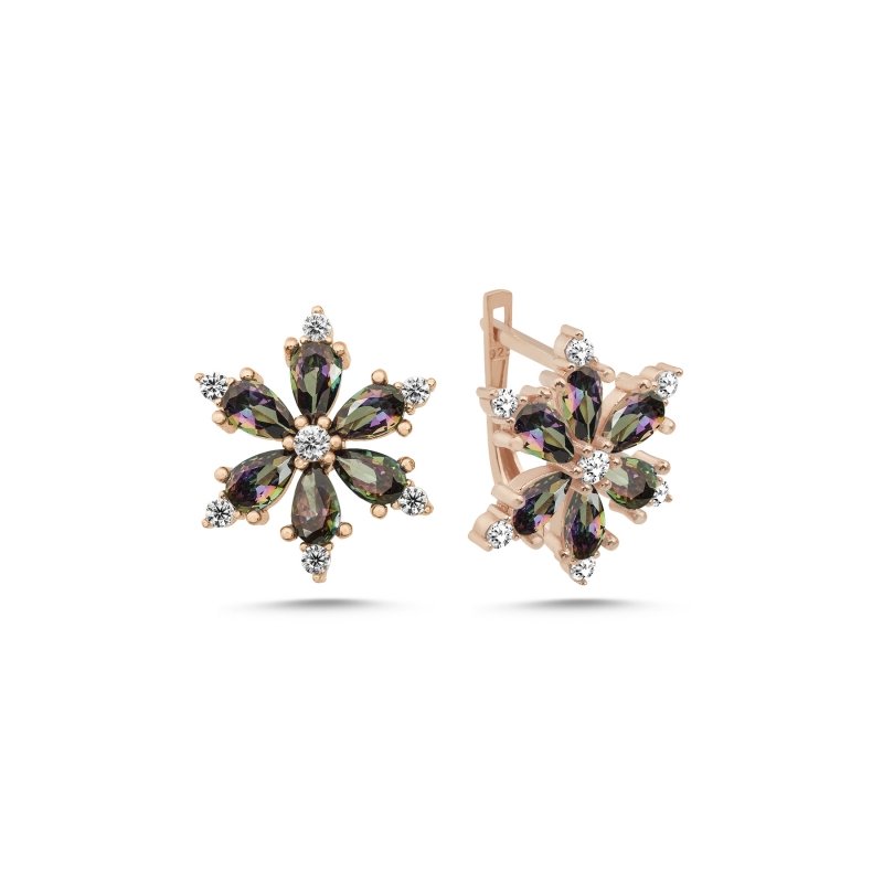 Lotus Çiçeği Mistik Topaz Zirkon Taşlı Küpe - E102551