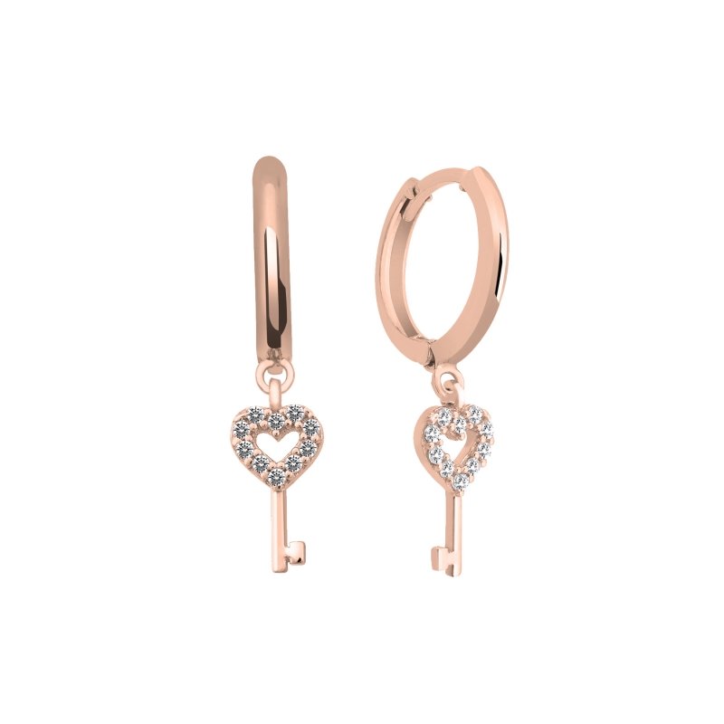 Key & Heart CZ Huggie Hoop Earrings - E102692