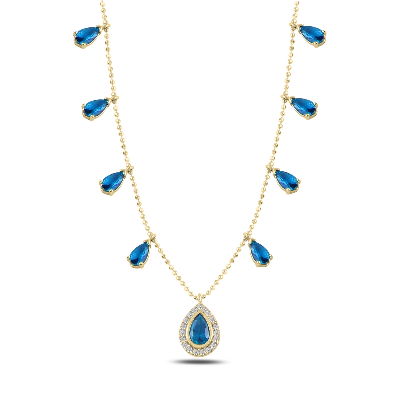 Teardrop Aquamarine CZ Dangle Charm Necklace - N102929