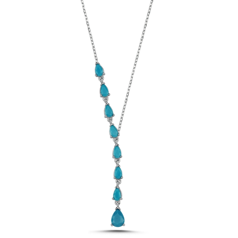Teardrop Nano Turquoise CZ Dangle Y Necklace - N102999