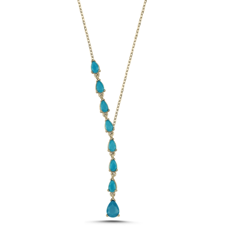 Teardrop Nano Turquoise CZ Dangle Y Necklace - N102999