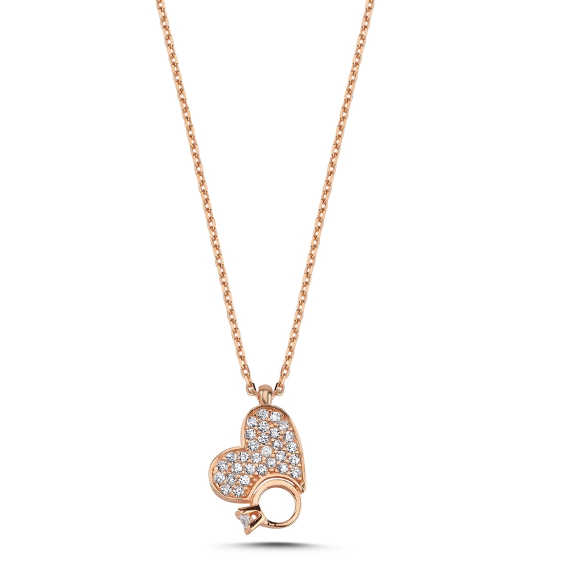Heart & Solitaire Ring CZ Necklace - N103002