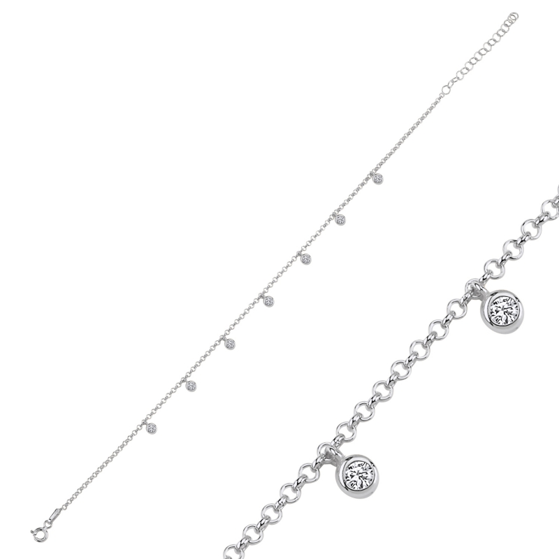 CZ Dangle Rolo Chain Charm Anklet - ANK103020