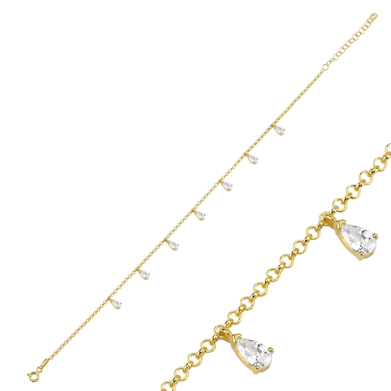 CZ Dangle Rolo Chain Charm Anklet - ANK103037