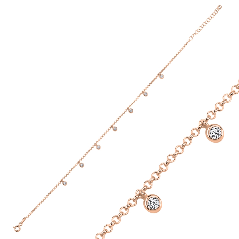CZ Dangle Rolo Chain Charm Bracelet - B103048