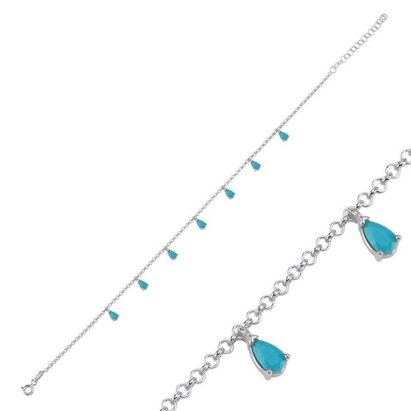 Nano Turquoise Dangle Rolo Chain Charm Bracelet - B103066