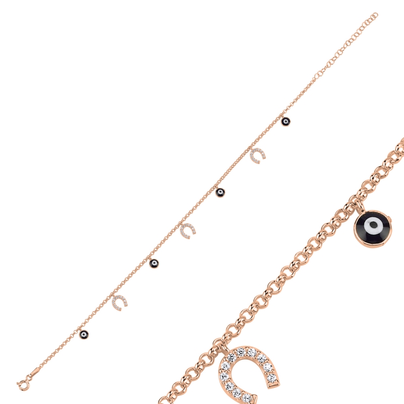 Enamel Eye & CZ Dangle Rolo Chain Charm Bracelet - B103073