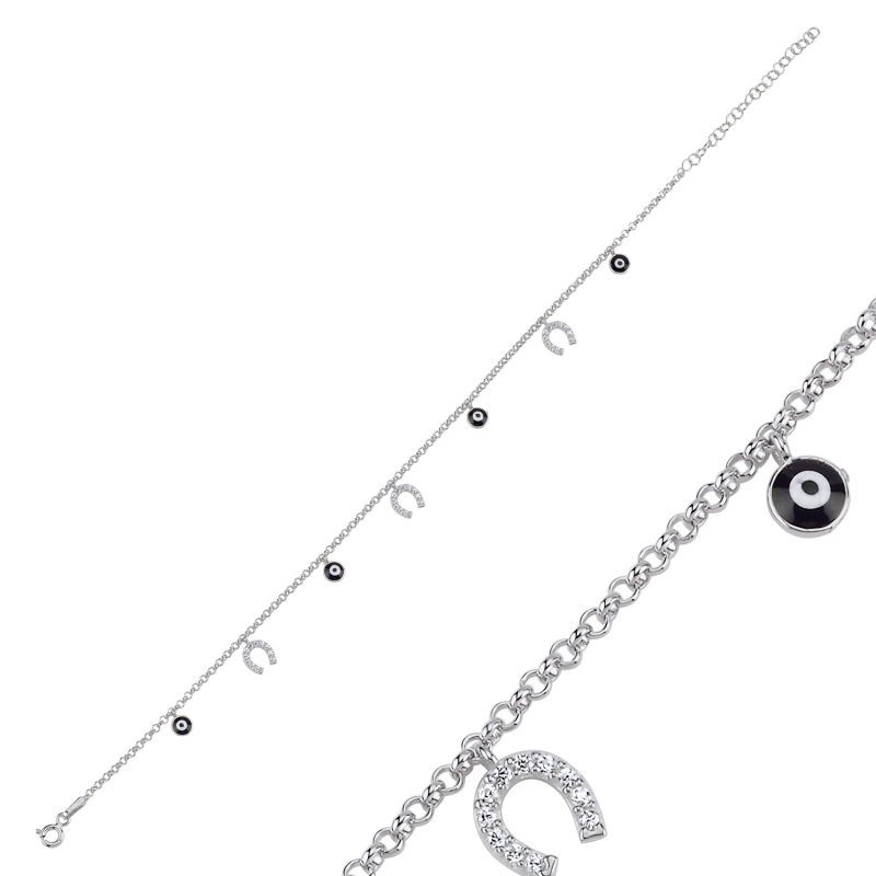 Enamel Eye & CZ Dangle Rolo Chain Charm Bracelet - B103073