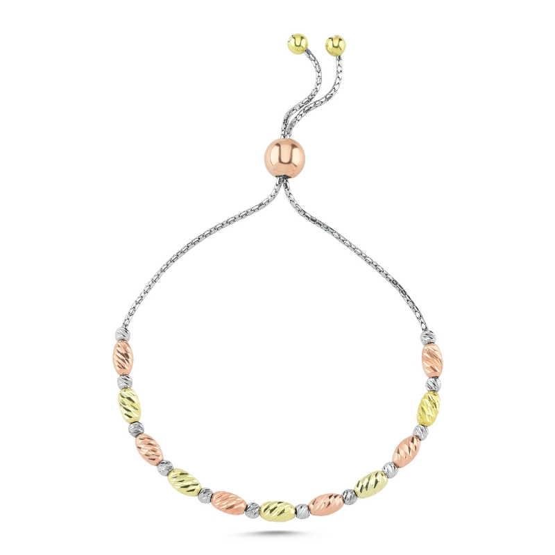 Diamond Cut Tricolor Ball Adjustable Sliding Bracelet - B103099