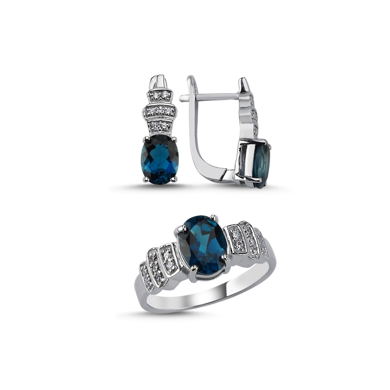 Blue Topaz & CZ Solitaire Set - S103102
