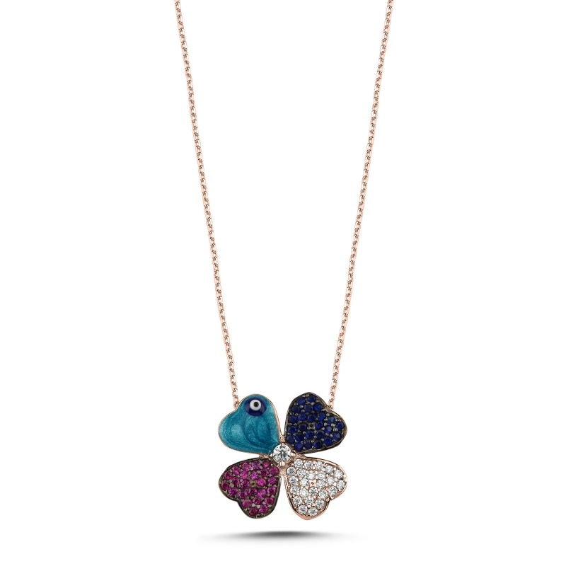 Clover Enamle Evil Eye &colorful CZ Necklace - N103115