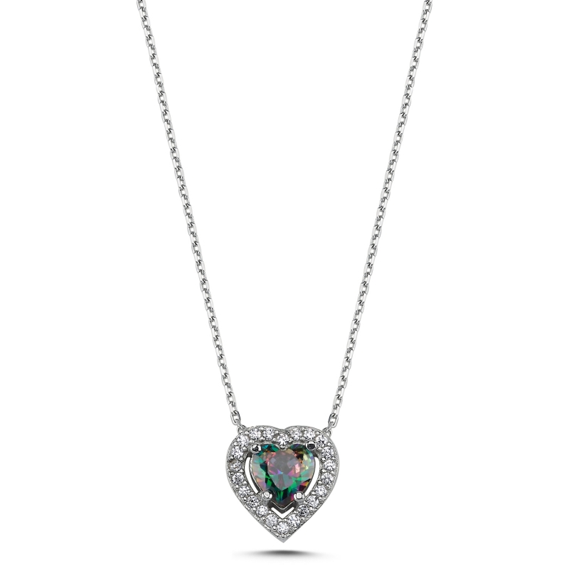 Heart Mystic Topaz CZ Solitaire Halo Necklace - N103203