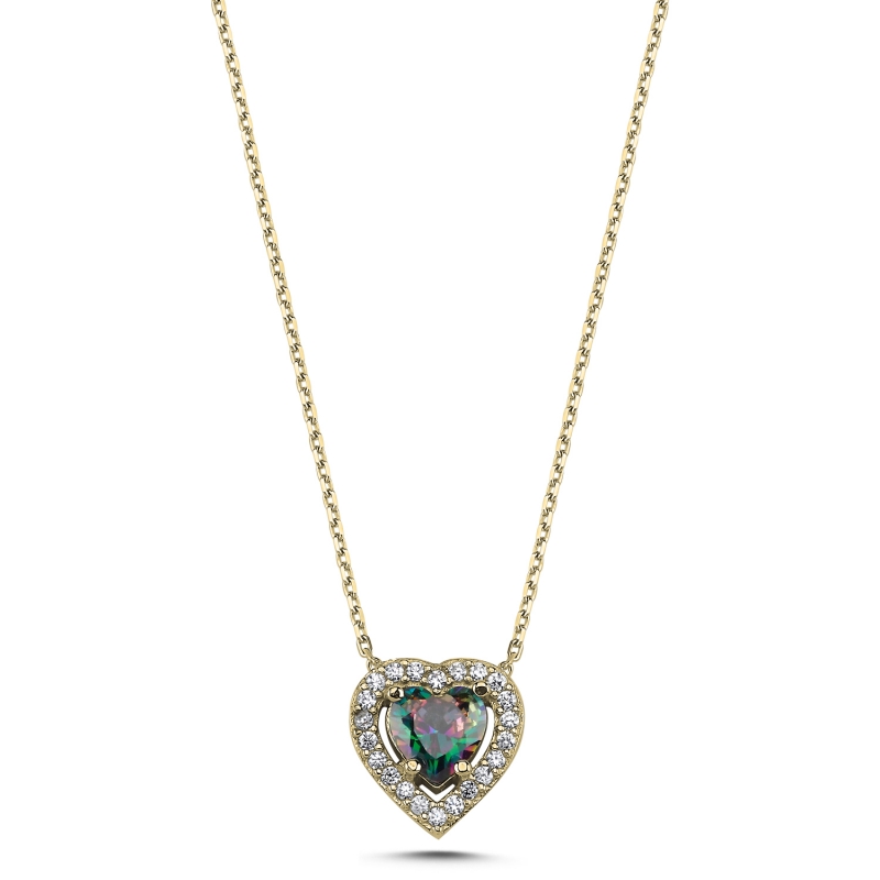 Heart Mystic Topaz CZ Solitaire Halo Necklace - N103203