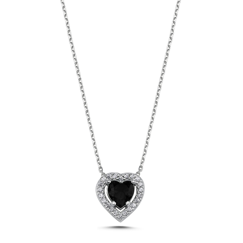 Heart Colored CZ Solitaire Halo Necklace - N103204