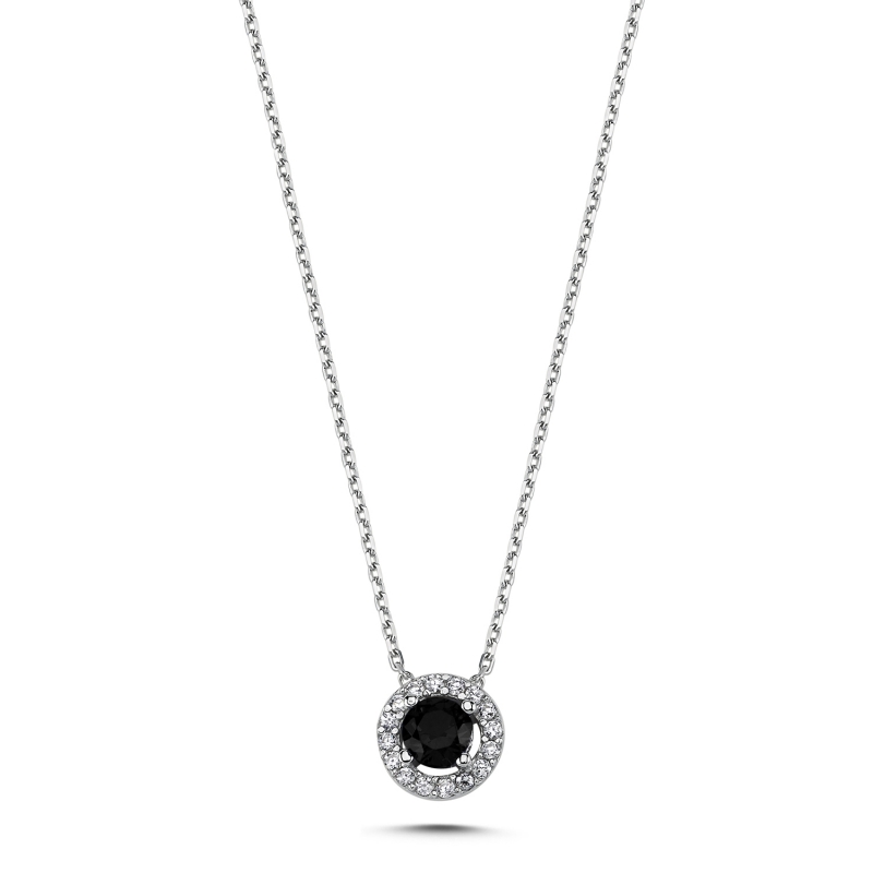 Round Colored CZ Solitaire Halo Necklace - N103205