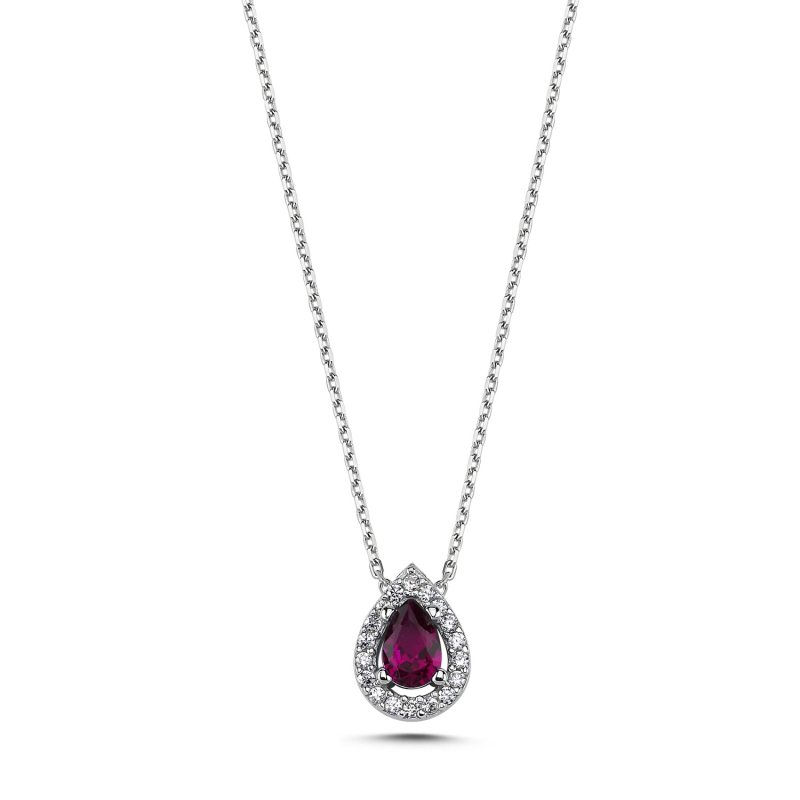 Teardrop Colored CZ Solitaire Halo Necklace - N103207
