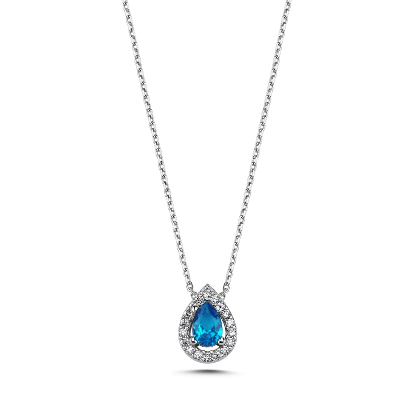 Teardrop Colored CZ Solitaire Halo Necklace - N103207