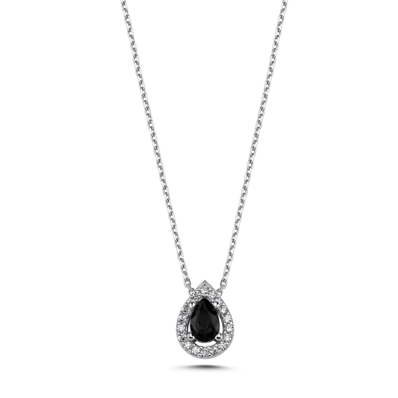 Teardrop Colored CZ Solitaire Halo Necklace - N103207