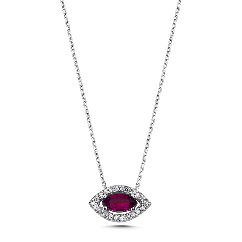 Marquise Colored CZ Solitaire Halo Necklace - N103208