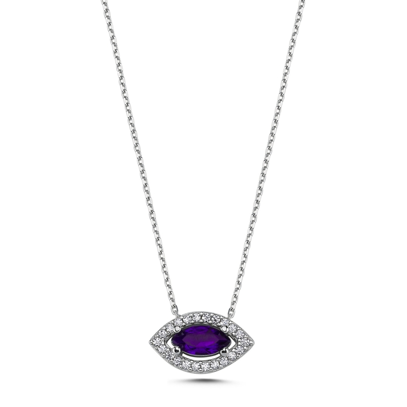 Marquise Colored CZ Solitaire Halo Necklace - N103208